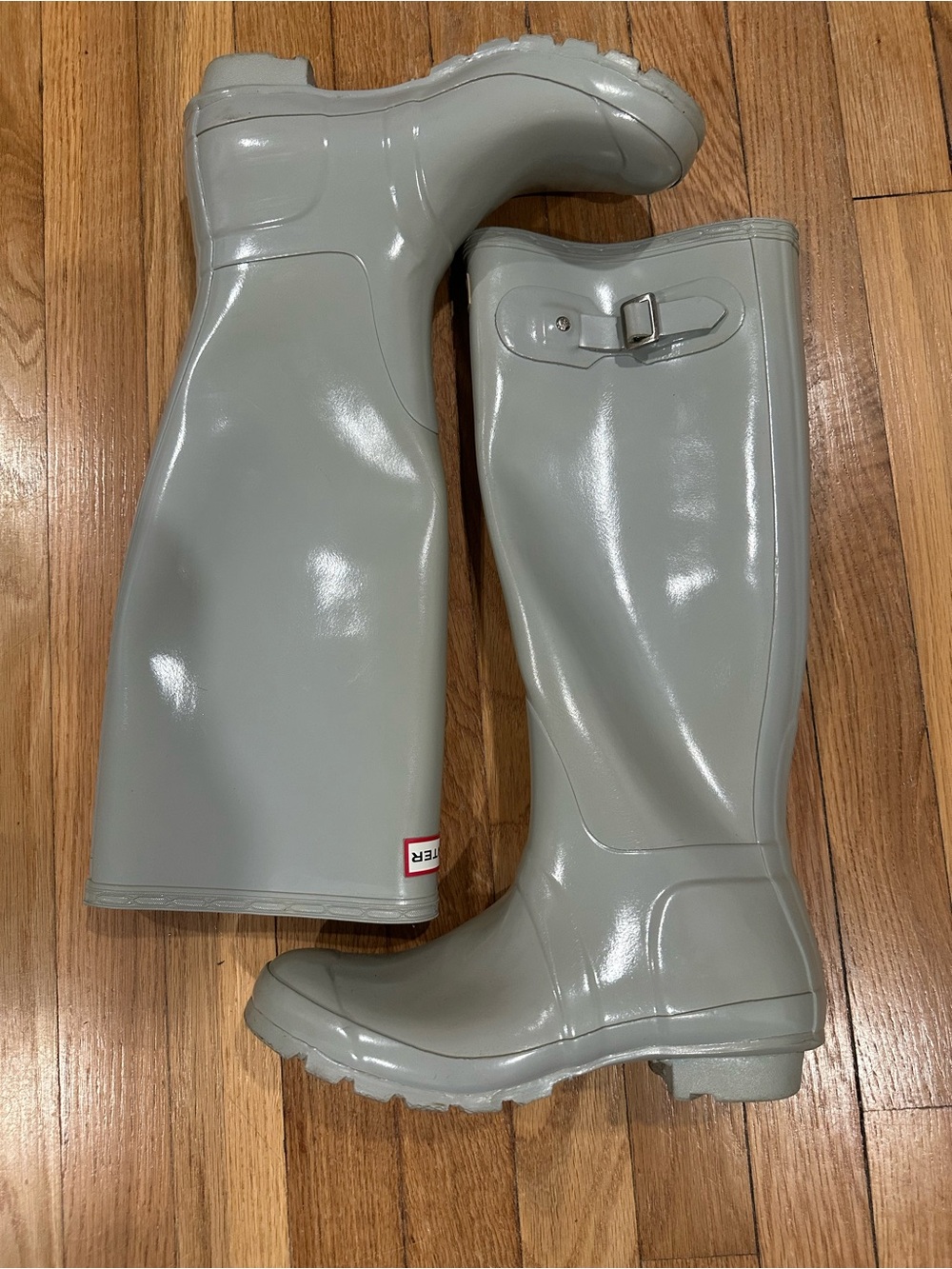 Hunter Original Gloss Tall Rain Boots Light Gray Waterproof Women`s Size 7